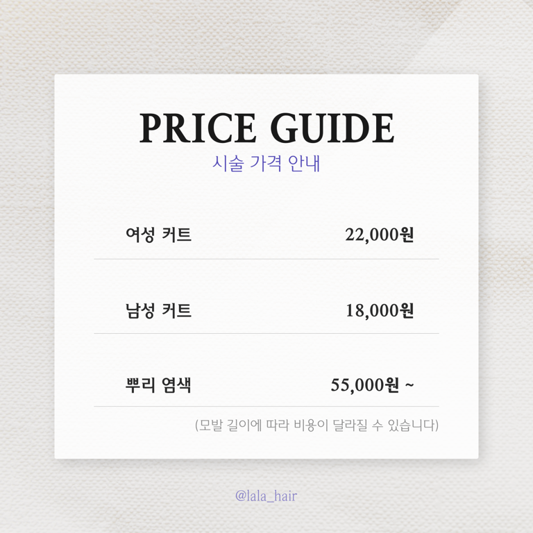 시술 스타일·가격표